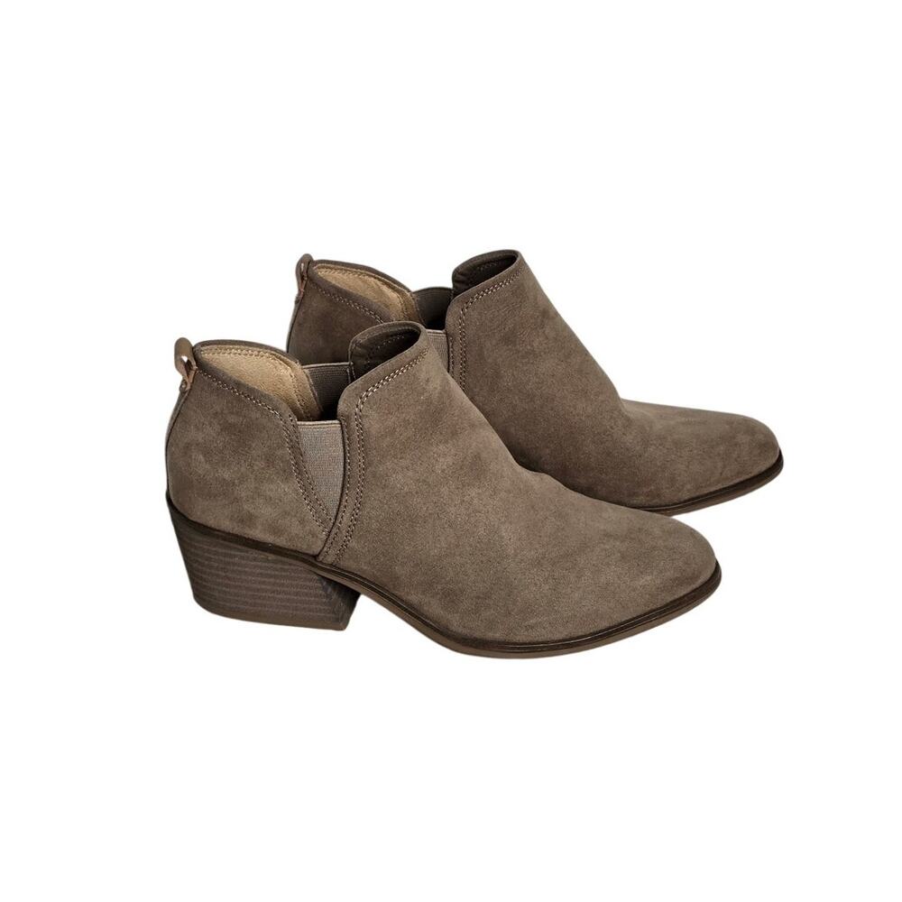 Dr. Scholl's Womens 8.5 Taupe Chelsea Ankle Boots Suede Look Block Heel